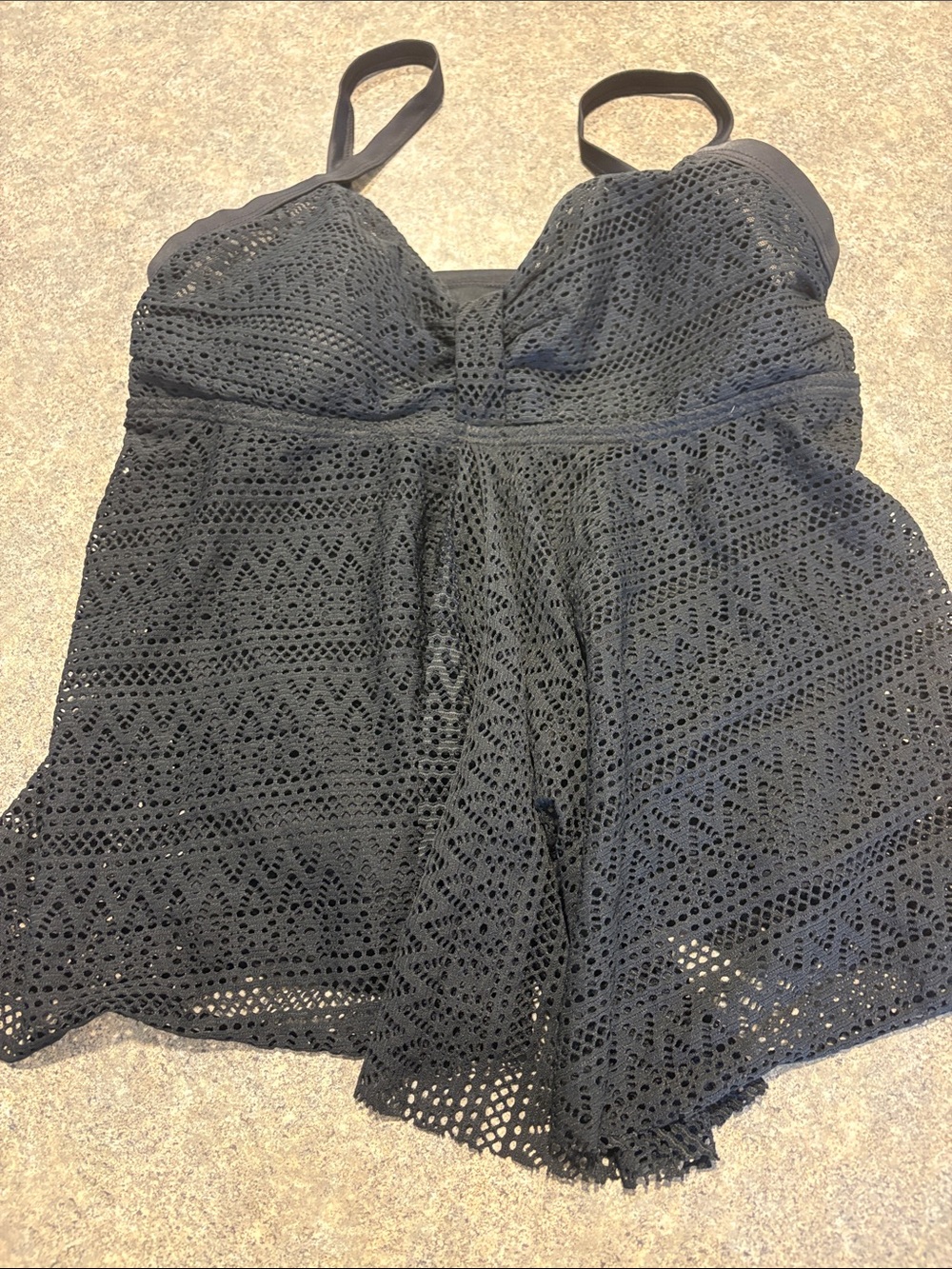 Women’s Black Crochet Tankini with Built-In Bra